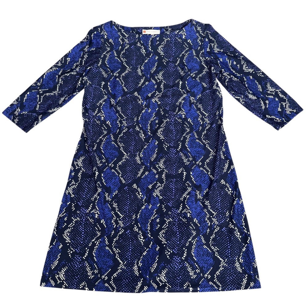 Jude Connally Marlowe Blue Snake Print 3/4 Sleeve Stretch Knit‎ Dress Size XL